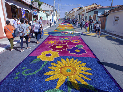 Santana de Parnaiba, SP, Brazil - may 31, 2018 - Overview of street rugs in celebration of the day of Corpus Christi, made of organic waste.Tradition popular in Brazil and Portugal
